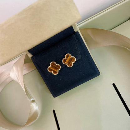 [💎ROSE💎]CLOVER MEDIUM 1 MOTIFS TIGER'S EYE EARRINGS