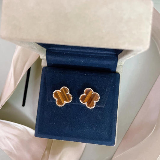 [💎ROSE💎]CLOVER MEDIUM 1 MOTIFS TIGER'S EYE EARRINGS