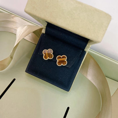 [💎ROSE💎]CLOVER MEDIUM 1 MOTIFS TIGER'S EYE EARRINGS
