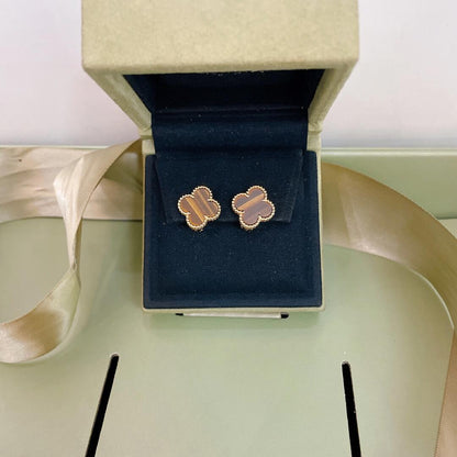[💎ROSE💎]CLOVER MEDIUM 1 MOTIFS TIGER'S EYE EARRINGS