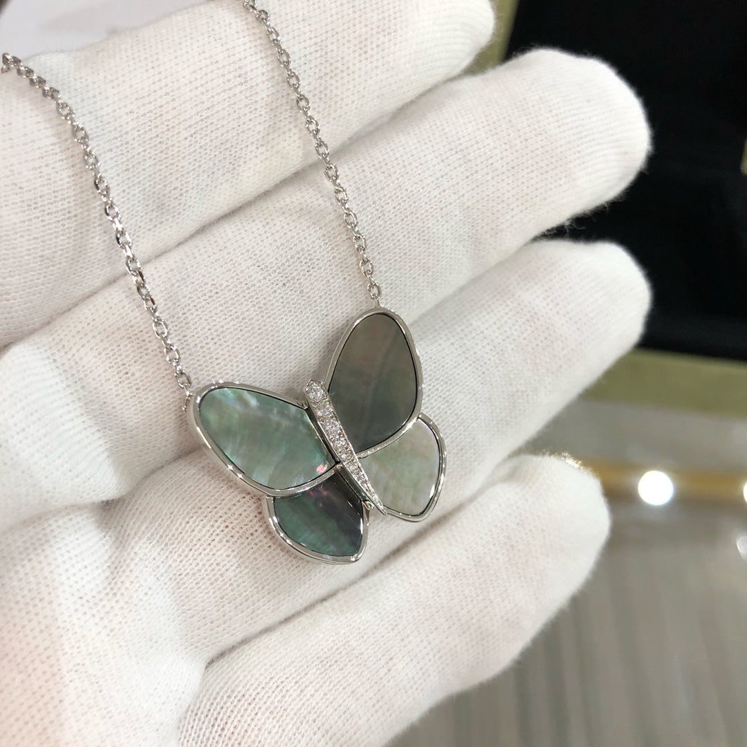 [💎ROSE💎]LARGE BUTTERFLY SILVER PENDANT DIAMOND NECKLACE