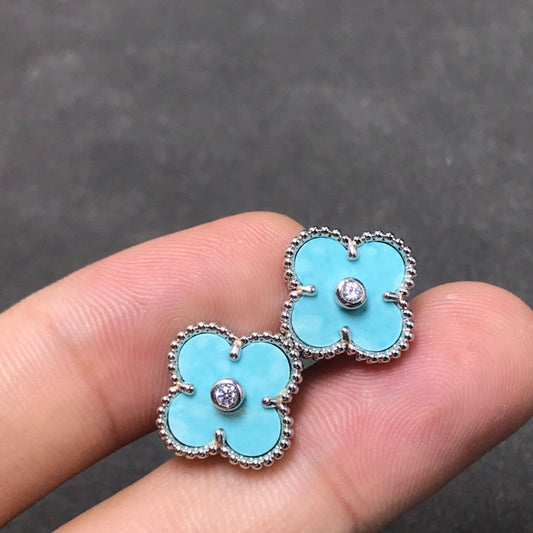 [💎ROSE💎]CLOVER 1 DIAMOND BLUE SKY SILVER EARRINGS