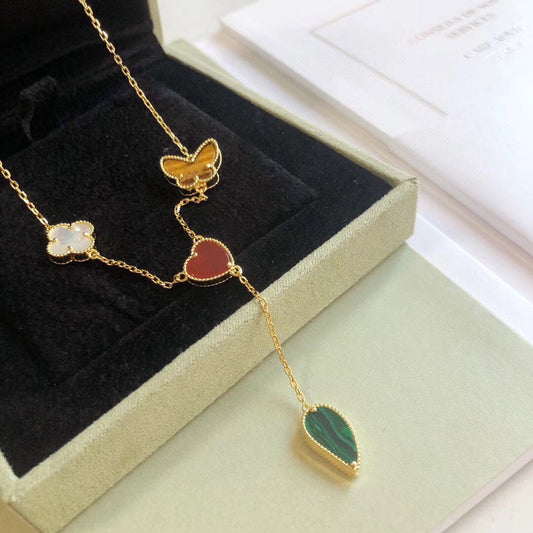 [💎ROSE💎]LUCKY SPRING 4 MOTIFS ROSE GOLD NECKLACE