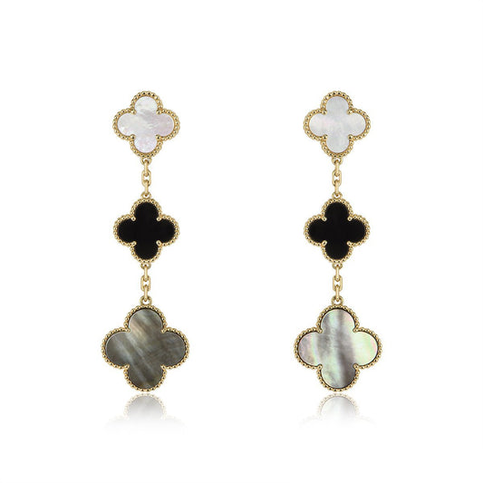 [Rose Jewelry]CLOVER EARRINGS GOLD ONYX MOP 3 MOTIF