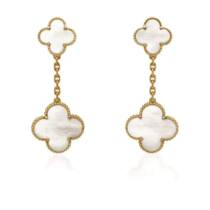 [💎ROSE💎]CLOVER 2 MOTIF WHITE MOP EARRINGS