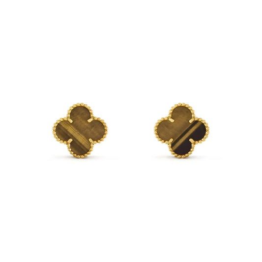 [💎ROSE💎]CLOVER MEDIUM 1 MOTIFS TIGER EYE EARRINGS