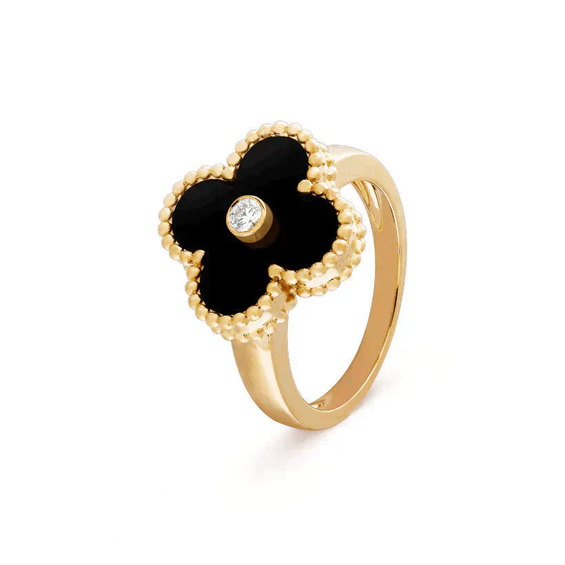 [💎ROSE💎]CLOVER ONYX RING GOLD DIAMOND