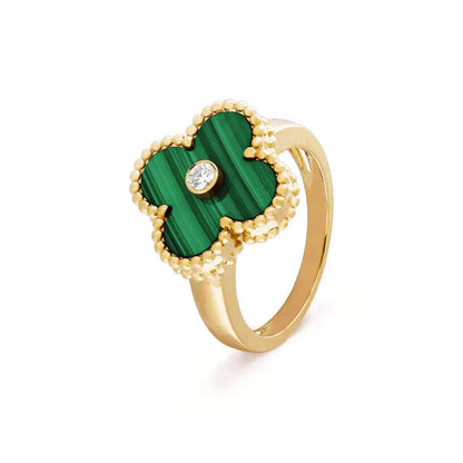[💎ROSE💎]CLOVER MALACHITE RING GOLD DIAMOND